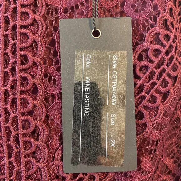 Burgundy Cap Sleeve Lace Blouse - Picture 2 of 4